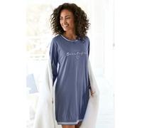 Nachthemd VIVANCE DREAMS, Damen, Gr. 36/38, N-Gr, blau, Single Jersey, Obermaterial: 100% Baumwolle, unifarben, Basic, bequem kurz, Rundhals, Rippbündchen, Kleider Nachthemd, mit Ripp-Abschlüssen (705
