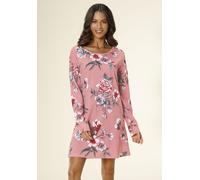 Nachthemd VIVANCE DREAMS, Damen, Gr. 36/38, N-Gr, orange (coral, apricot), Single Jersey, Obermaterial: 100% Baumwolle, geblümt, bequem kurz, Rundhals, Bündchen, Kleider Nachthemd, mit großem Blumendr