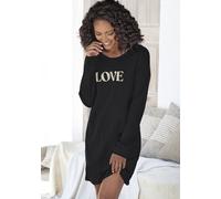 Nachthemd VIVANCE DREAMS, Damen, Gr. 36/38, N-Gr, schwarz, Single Jersey, Obermaterial: 100% Baumwolle, bedruckt, unifarben mit Farbeinsatz, loose fit kurz, Rundhals, Bündchen, Kleider Nachthemd, mit 