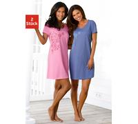 Nachthemd VIVANCE DREAMS, Damen, Gr. 40/42, N-Gr, bunt (rosa, blau), Single Jersey, Obermaterial: 100% Baumwolle, bedruckt, geblümt, unifarben, bequem kurz, Rundhals, eingesetzt, Kleider Nachthemd, mi