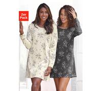 Nachthemd VIVANCE DREAMS, Damen, Gr. 40/42, N-Gr, schwarz (anthrazit, creme), Single Jersey, Obermaterial: 100% Baumwolle, geblümt, gemustert, Basic, Basic kurz, Rundhals, breiter Bund, Kleider Nachth
