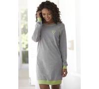 Nachthemd VIVANCE DREAMS, Damen, Gr. 44/46, N-Gr, grau (hellgrau, meliert), Single Jersey, Obermaterial: 90% Baumwolle, 10% Polyester, kontrastfarbene Details, meliert, unifarben mit Farbeinsatz, loos