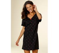 Nachthemd VIVANCE DREAMS, Damen, Gr. 44/46, N-Gr, schwarz (schwarz, schwarz), Single Jersey, Obermaterial: 100% Baumwolle, gemustert, bequem kurz, V-Ausschnitt, eingesetzt Häkelkante, Kleider Nachthem