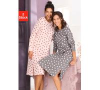 Nachthemd VIVANCE DREAMS, Damen, Gr. 44/46, N-Gr, taupe, rosa, Obermaterial: 100% Baumwolle, gemustert, Basic, Basic lang, Rundhals, Kleider, mit süßem Herzmuster (70964602-44) taupe, rosa