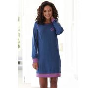Nachthemd VIVANCE DREAMS, Damen, Gr. 48/50, N-Gr, blau (jeansblau, meliert), Single Jersey, Obermaterial: 60% Baumwolle, 40% Polyester, kontrastfarbene Details, meliert, unifarben mit Farbeinsätzen, l