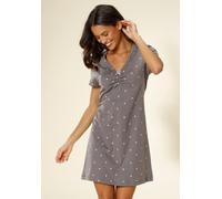 Nachthemd VIVANCE DREAMS, Damen, Gr. 48/50, N-Gr, lila (mauve), Single Jersey, Obermaterial: 100% Baumwolle, gemustert, bequem kurz, V-Ausschnitt, eingesetzt Häkelkante, Kleider Nachthemd, mit Herzche