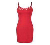 Nachtkleid Damen Elegante Spaghetti Off Shoulder Nachthemd Sommer Ärmellos Spleiß Spitze Vintage Schlafanzug Unifarben Mode Paket Hüfte Schlafkleid Etuikleider (Color : Rot, Size : L)
