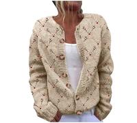 NACQZLI Weihnachts Strickjacke Damen Strickmantel mit Weihnachtsmann Drucken Strickpullover mit Weihnachtsmotive Rundhalsausschnitt Grobstrick Cardigan Knopfleiste Weihnachtsstrickjacken für Frauen