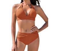 Nadeer Damen Bikini Set Push Up Bademode Badeanzüge Strand Ties Zweiteiliger Sexy V Ausschnitt Swimsuit Mid-High Waisted Bikinihose