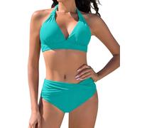 Nadeer Damen Bikini Set Push Up Bademode Badeanzüge Strand Ties Zweiteiliger Sexy V Ausschnitt Swimsuit Mid-High Waisted Bikinihose