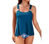 Nadeer Tankini Damen Bauchweg Ruffle Zweiteilige Badeanzüge Tankini Oberteil mit Badeshorts Elegant Bikini Set High Waist Bademode für Strand(Pfauenblau,XL)