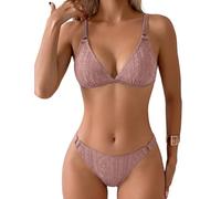 Nadeer Zweiteiler Sexy Durchbrochene Muster Hoch Geschnitten Brazilian Triangel Bikini Damen Set Kleine Oberweite V-Ausschnitt Badeanzug