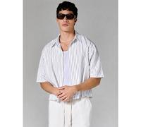 Nadelstreifen Kurzarm Hemd mit Knopfleiste, lockere Passform, lässiges Sommer-Overshirt mit Kragen