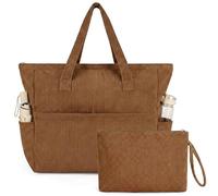 NADSSJL Cord Tasche Damen, Große Tote Bag mit Reißverschluss, Shopper Tasche Damen Laptoptasche mit 17-Zoll-Laptopfach, Reisetasche Handtasche für Arbeit, Schule, Einkaufen und Gym(Braun)