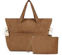 NADSSJL Cord Tasche Damen, Shopper Tasche Damen mit Reißverschluss, Tasche Arbeit Damen mit 17-Zoll-Laptopfach, Reisetasche Handtasche für Arbeit, Schule, Einkaufen und Gym (Braun)