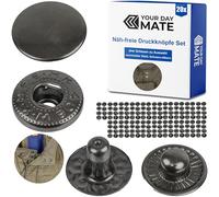 Näh-freie Druckknöpfe, Ø 10 mm, 20 Paare, Schwarz-Grau, Set ohne Werkzeug, DIY Stoffclips, Druckknopf mit Ringfeder Verschluss, Reparatur Metall Knöpfe, Ersatz Knopf Nähzubehör, Ringfederdruckknopf