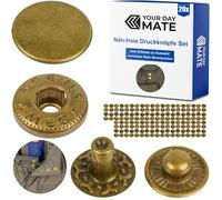 Näh-freie Druckknöpfe, Ø 15 mm, 20 Paare, in Bronze, Set ohne Werkzeug, Stoffclips für DIY, Druckknopf mit Ringfeder Verschluss, Reparatur Metall Knöpfe, Ersatz Knopf Nähzubehör, Ringfederdruckknopf
