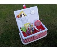 Nähkästchen mit Inhalt, Nähkorb inklusive Nähset, Handarbeitskorb, rot-weiß