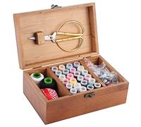 Nähkasten aus Holz mit Fächern, Vintage Nähset Box Nähkorbetui mit Nähset für Nähwerkzeuge Zubehör(With Sewing Kit)