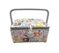 Nähkasten aus Holz, mit Stoff ausgekleidet, mit 8 Fächern, Organizer mit Nadelfach, Aufbewahrungsbox mit Griff und Tablett, (P14, mittel)