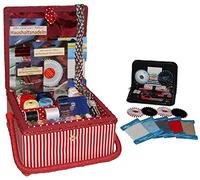 Nähkasten quadratisch rot Weiss - gefüllt mit über 150 Teile Inhalt