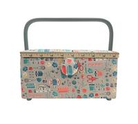 Nähkorb aus Holz, gepolsterte Stoff-Nähbox mit 8 Fächern, Organizer mit Nadelkissen, Aufbewahrungsbox mit Griff und Ablage, (P12, Medium)