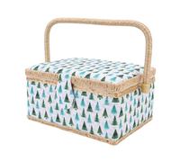 Nähkorb-Organizer, Vintage, tragbare Nähset-Box, Holz-Organizer mit abnehmbarem Tablett zum Ausbessern, Anfänger, Profi, Blumendruck