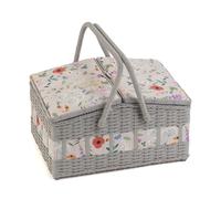 Hobby Gift Nähkästchen groß, Weidenkorb mit zwei Deckeln, Wildblumen