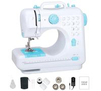 Nähmaschine für Anfänger, 505A 12 Stiche Elektrische Nähmaschine Mini-Haushalts-Doppeldraht-Nähmaschinenset mit zwei Geschwindigkeitsmodi EU Stecker 220V (Blau)