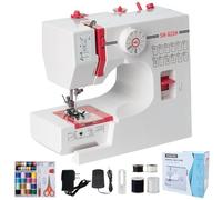 Nähmaschine für Kinder und Anfänger, 12 Stichmuster Overlock Nähmaschine, Portable Mini Sewing Machine mit Nähzubehör-Set, Elektrische Haushalts Nähmaschinen Klein für DIY, Kleidung Rot