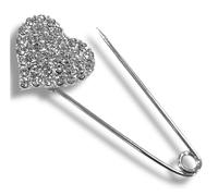 Nähmit Schmuckvolle Kiltnadeln - mit oder ohne Strass | 70 mm & 80 mm | Farben: Silber, Altmessing, Titan, Gold | Elegante Brosche & Trachtennadel Nähen DIY (Silberherz mit Strass)