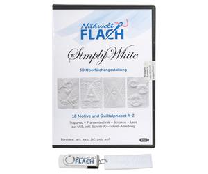 Nähwelt Flach USB SimplyWhite (18 Motive und Quilt-Alphabet A-Z + Anleitung)