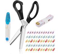 Nähzubehör für Nähmaschine mit Zickzackschere Stoff Profi: 60 Nähklammern, Stoffschere Zickzack Scharf, V-förmige Fadenschere, 2m Schneidermaßband für Kraft, Handwerk, Hobby Schneiden