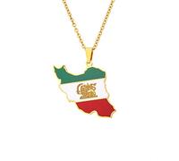 Naher Osten Iran Karte Flagge Anhänger Halskette Schmuck Charm Tropfen Glasur Karte Geometrische Hip Hop Paar Halskette Unisex Pullover Kette Für Damen Herren Geschenk,Gold,45Cm(17.7 Zoll)