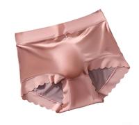 Nahtloser Herren-Slip aus Eisseide mit anatomischer 3D-Tasche, mittlere Taille, leichter Stoff und Schleifen-Akzent (L Pink)