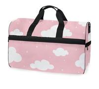 Nahtloses Muster mit weißen Wolken auf rosa Reisetasche, für Herren, Damen, Jungen, Mädchen, Teenager, übergroße Sporttasche mit Schuhfach, Übernachtung, Wochenende, Yoga, Workout, Trainingstasche,