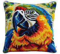 NAHUIGOOD 11Ct Sticken Set Kreuzstich Kissen, Papagei 45X45Cm Kreuzstich Kissen Set Vorgedruckt Handstickerei Nähkissenbezug Stickset Kreuzstichkissen Zum Dekorieren