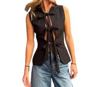 Naileksi Ärmelloses Damen-Tanktop mit Schnürung vorne, einfarbig, schmale Passform, lässig, Schnürung, Weste, Top, Sommer, Y2K, Fliege, Ausgehen, Schwarz, Klein