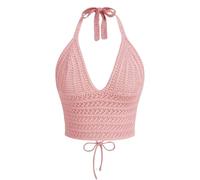 Naileksi, Damen-Neckholder-Top mit Schnürung, Rückenfrei, Gehäkelt, Y2K, Schmale Passform, Ärmellos, V-Ausschnitt, Selbstbindend, Bauchfreies Cami-Top, Pink, Mittel