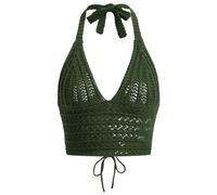Naileksi Damen-Neckholder-Top mit Schnürung, rückenfrei, gehäkelt, Y2K, schmale Passform, ärmellos, V-Ausschnitt, selbstbindend, Bauchfreies Cami-Top, Grün (Army Green), Groß