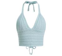 Naileksi Damen-Oberteil mit V-Ausschnitt, gehäkelt, Neckholder, bauchfrei, einfarbig, ärmellos, Schnürung, rückenfrei, gestrickt, Neckholder, Cami, Mint Blau, Mittel
