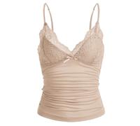 Naileksi Damen Y2k Cami Top mit Spitzenbesatz, Spaghettiträger, Fee, Grunge-Tanktop, V-Ausschnitt, gerüschte Schleife, Spitze, Patchwork-Cami-Shirt, Khaki, Klein