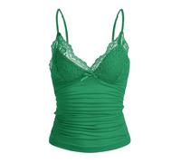 Naileksi Damen Y2k Cami Top mit Spitzenbesatz, Spaghettiträger, Fee, Grunge-Tanktop, V-Ausschnitt, gerüschte Schleife, Spitze, Patchwork-Cami-Shirt, Grün , Klein