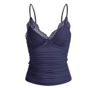 Naileksi Damen Y2k Cami Top mit Spitzenbesatz, Spaghettiträger, Fee, Grunge-Tanktop, V-Ausschnitt, gerüschte Schleife, Spitze, Patchwork-Cami-Shirt, Marineblau, Mittel