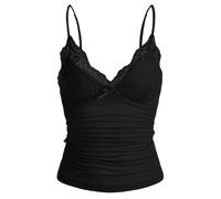 Naileksi Damen Y2k Cami Top mit Spitzenbesatz, Spaghettiträger, Fee, Grunge-Tanktop, V-Ausschnitt, gerüschte Schleife, Spitze, Patchwork-Cami-Shirt, Schwarz, Mittel