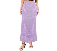 Naimo Damenrock mit Pailletten, hohe Taille, Bodycon Maxirock mit Schlitz A-Linie, elegant, Cocktail-Party, langer Rock, violett, M