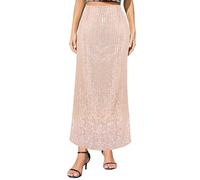 Naimo Damenrock mit Pailletten mit hohem Bund Bodycon Maxirock mit A-Linie Schlitz Elegant Cocktail Party Langer Rock, beige, XL