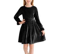 Naiyafly Mädchen Langarm Kleid Samt Rundhals Midi Herbst Winter Vintage Festliches Kleid für Kinder Teenager Mädchen Weihnachtsparty Kleid Kinder Freizeitkleider