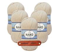 NAKO Denim 11585 Beige Premium Wolle 5 x 100g Jeansoptik Kammgarn für Textur Effekte zeitlose Accessoires mit mySearose Label