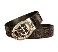 NALANY Automatik Gürtel Ratsche Geprägter Prägung Ledergürtel Automatikschließe Mit Geschnitztes Elefantenkopf-Hohlanker Und Kette,Breit 35mm,Größe Angepasst(105cm/waist:37", Black)